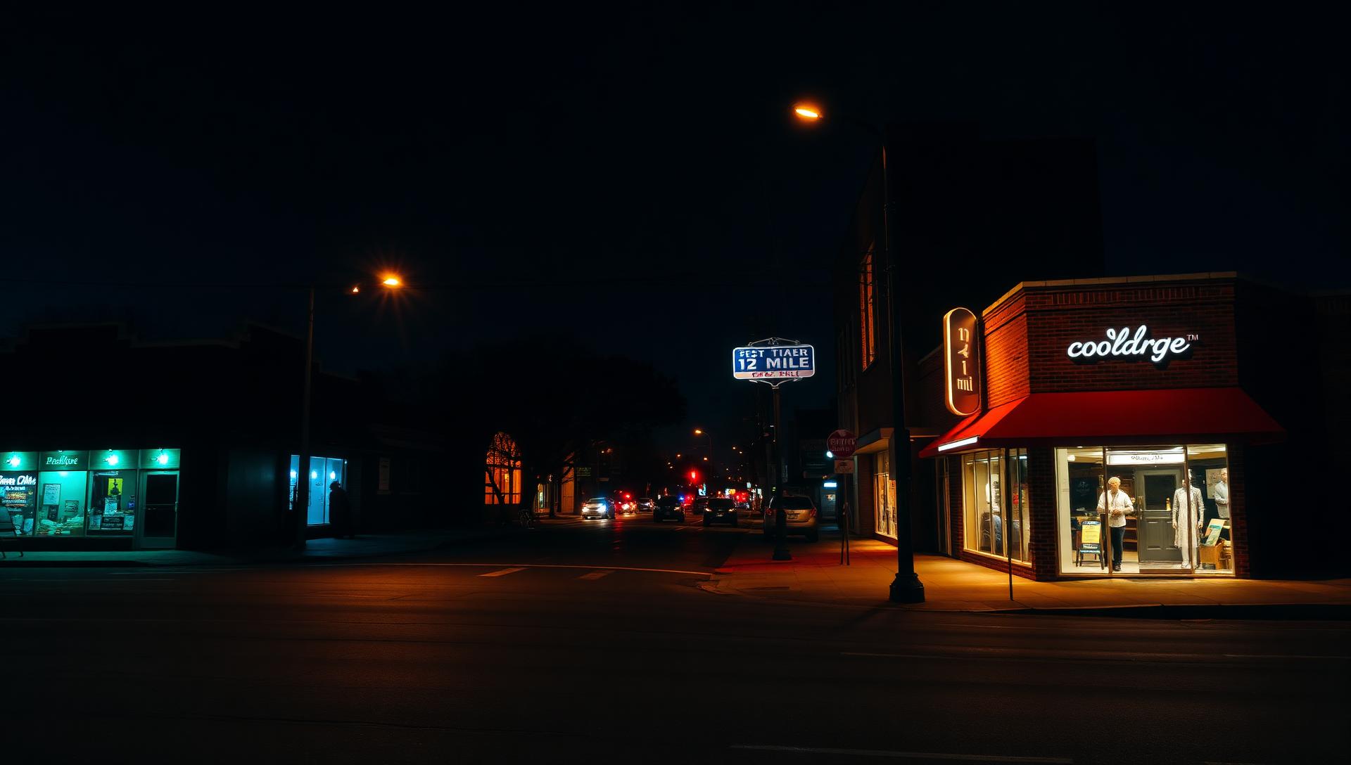 Cinematic nighttime atmosphere of Berkley, Michigan — same-day smoke shop and vape delivery from Sterling Tobacco