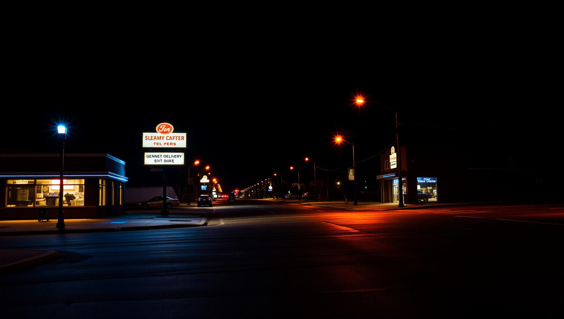 Cinematic nighttime atmosphere of Center Line, Michigan — same-day smoke shop and vape delivery from Sterling Tobacco