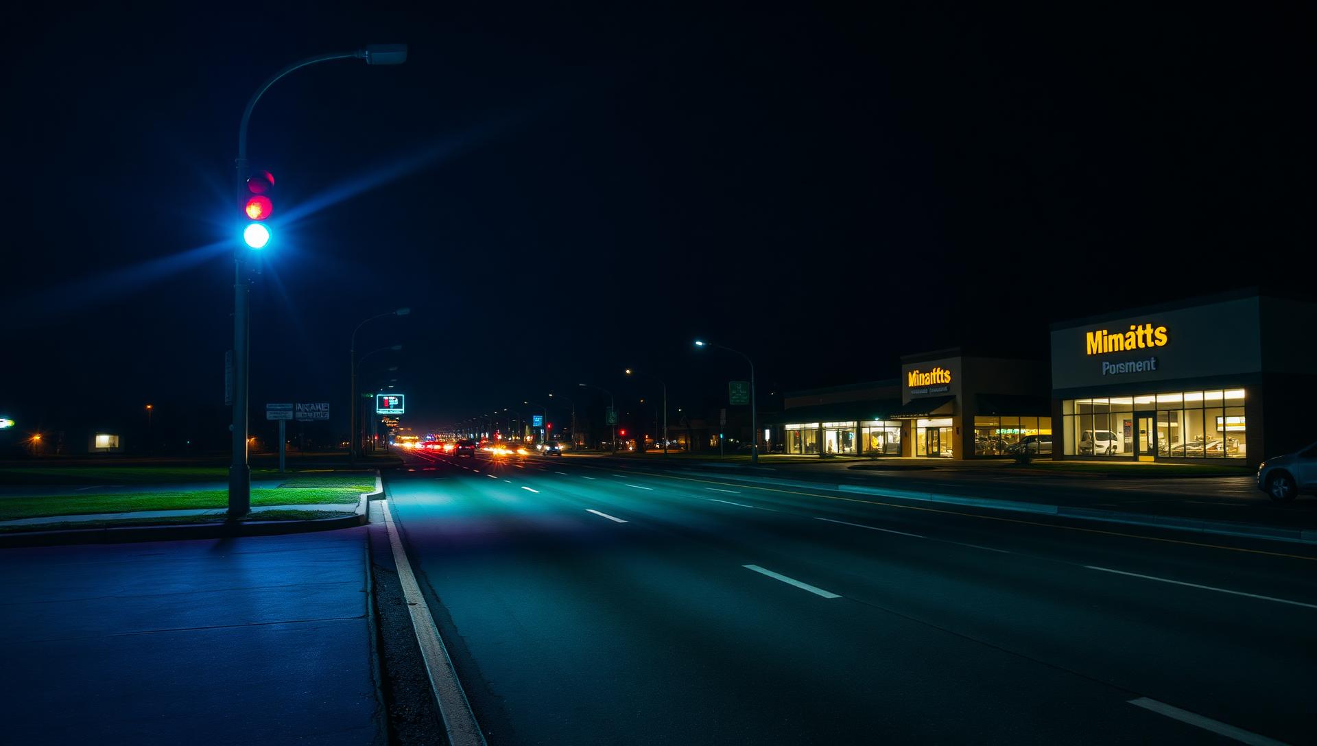 Cinematic nighttime atmosphere of Clinton Township, Michigan — same-day smoke shop and vape delivery from Sterling Tobacco