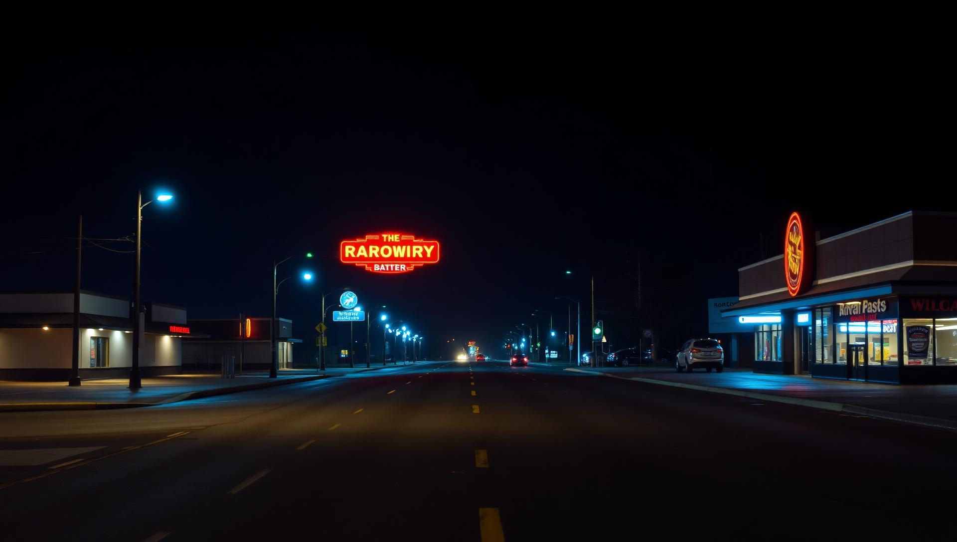 Cinematic nighttime atmosphere of Hazel Park, Michigan — same-day smoke shop and vape delivery from Sterling Tobacco