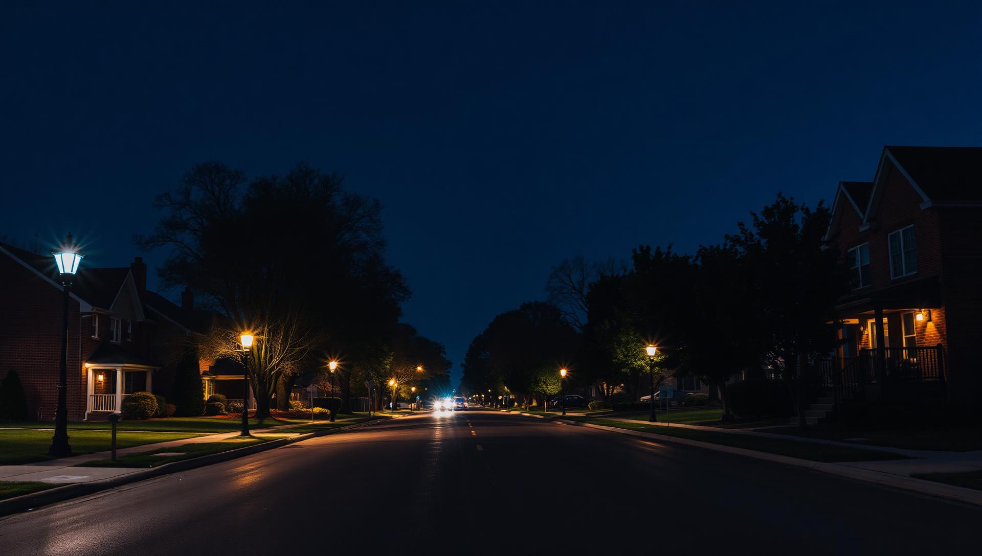 Cinematic nighttime atmosphere of Oak Park, Michigan — same-day smoke shop and vape delivery from Sterling Tobacco