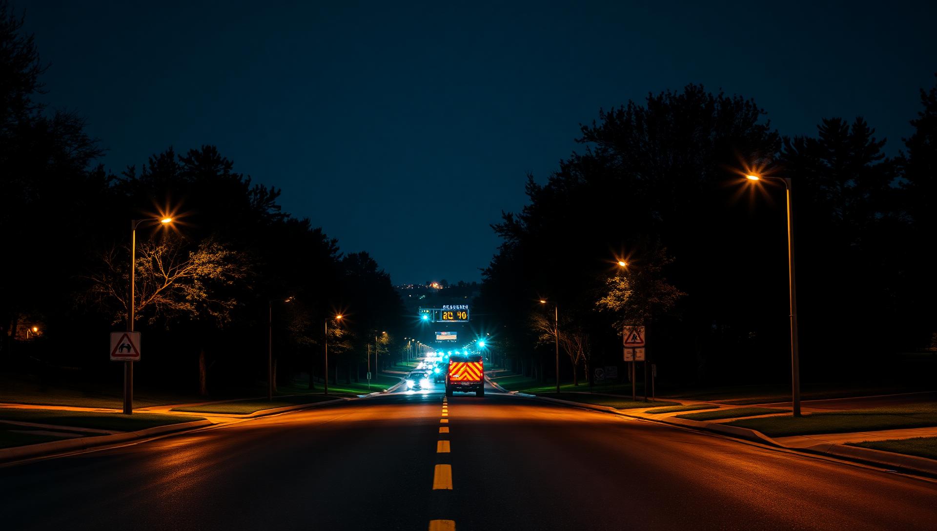 Cinematic nighttime atmosphere of Rochester Hills, Michigan — same-day smoke shop and vape delivery from Sterling Tobacco