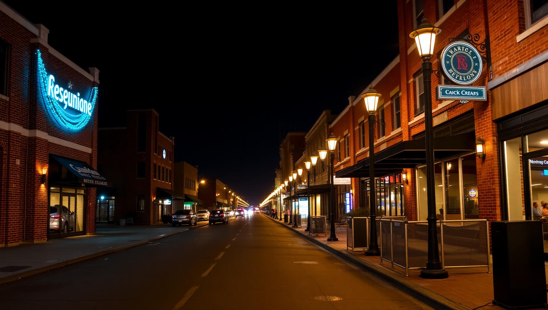 Cinematic nighttime atmosphere of Royal Oak, Michigan — same-day smoke shop and vape delivery from Sterling Tobacco