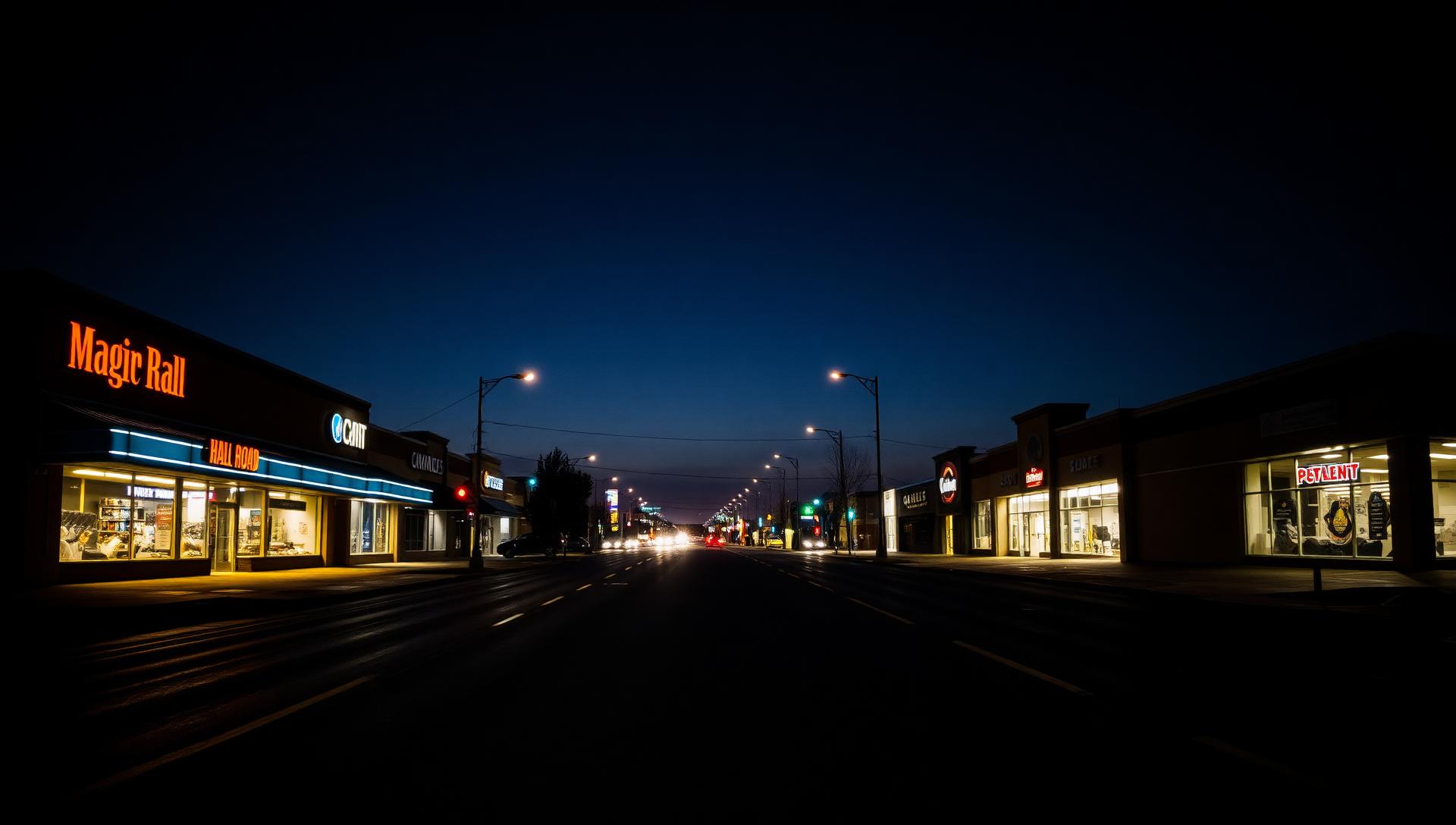 Cinematic nighttime atmosphere of Utica, Michigan — same-day smoke shop and vape delivery from Sterling Tobacco
